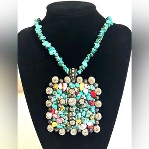 Handmade Turquoise Multi-Stone Pendant Necklace - adjustable
